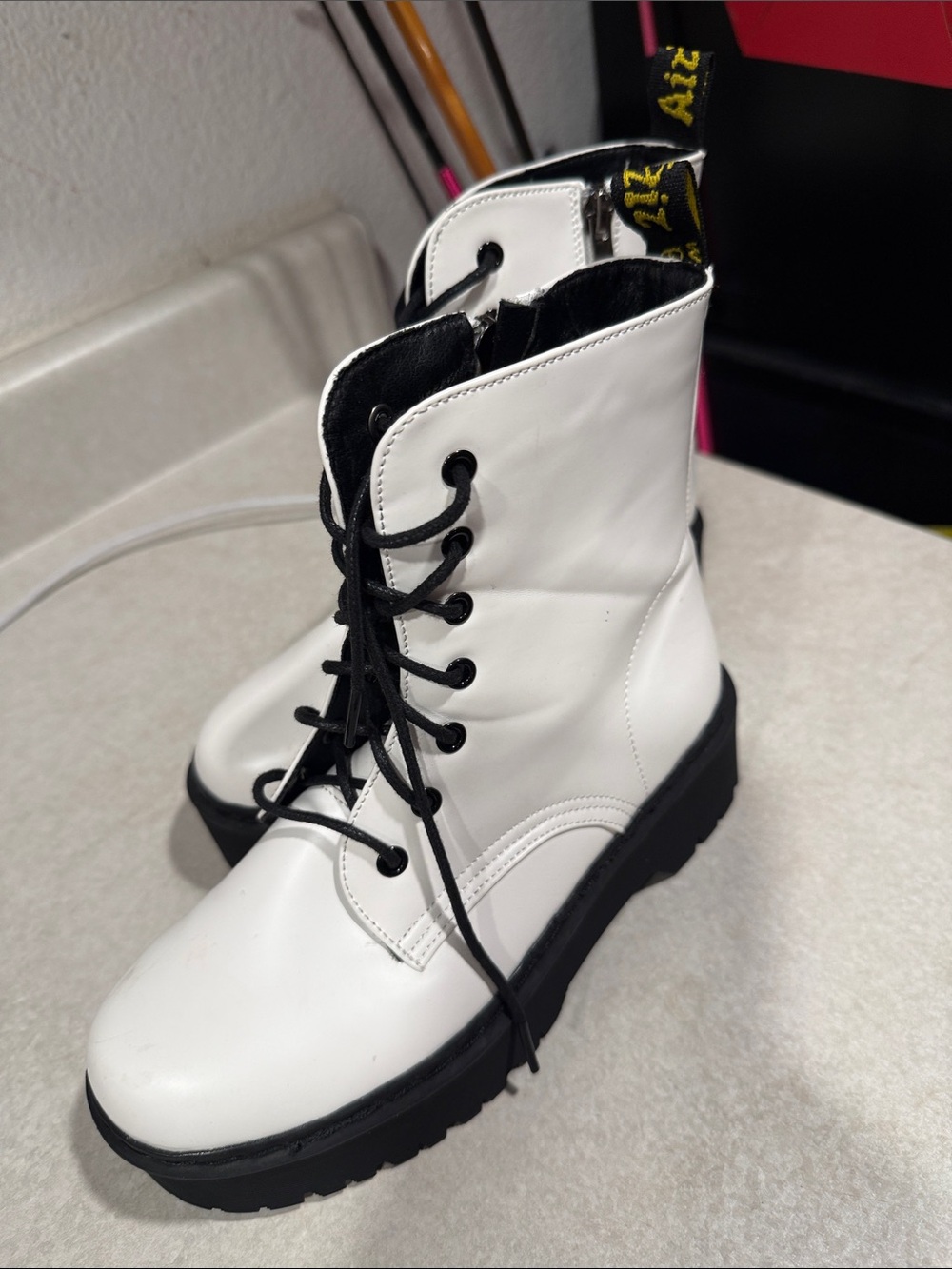 Dr. Martens White Lace-Up Platform Combat Boots